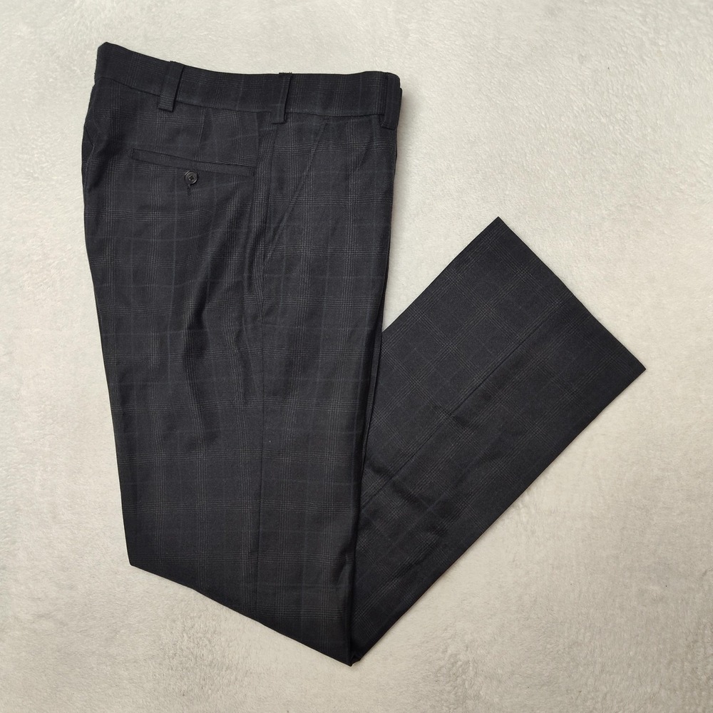 Ballin Pants Mens 34x32 Gray Plaid Wool Tweed Classic Flat Front Dress Slacks